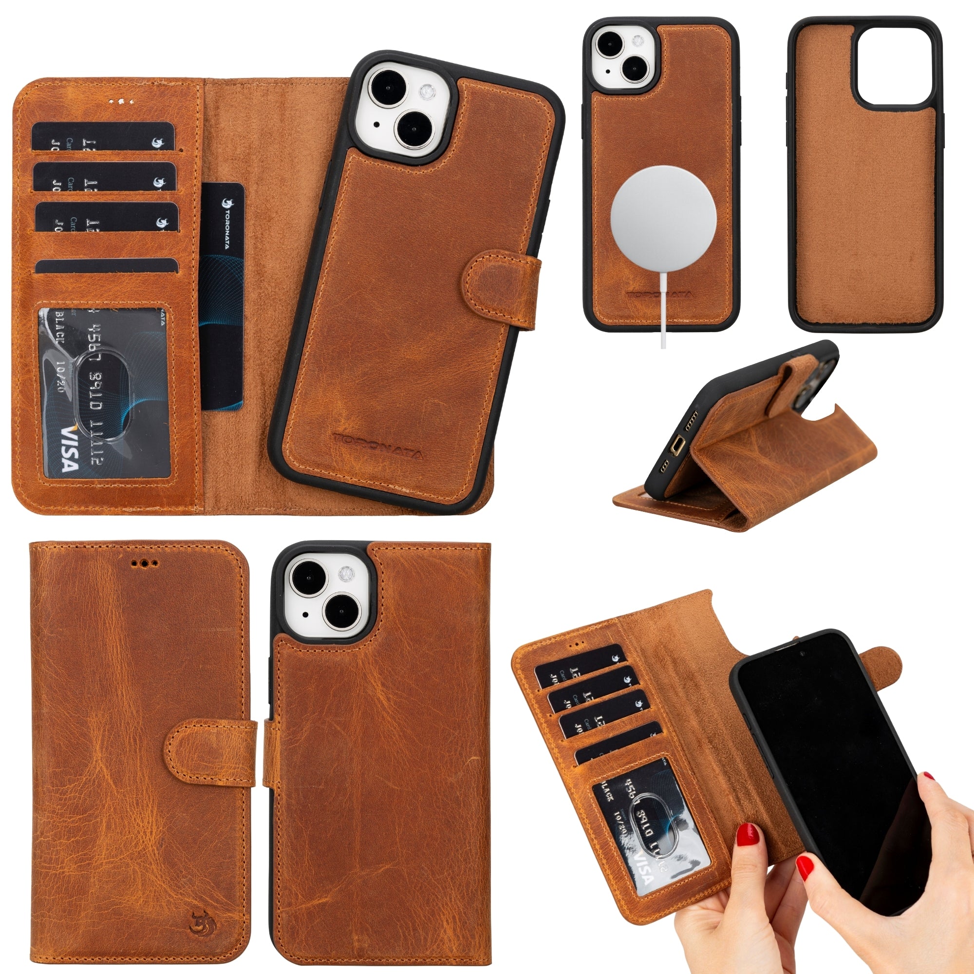 Casper Leather iPhone 15 Wallet Case | Detachable MagSafe Compatible RFID Protection